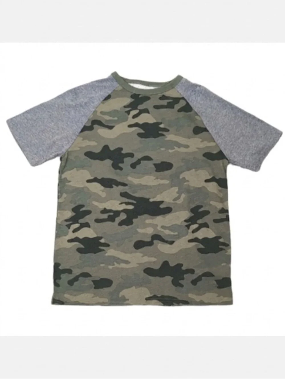 Childrens Place Camouflage Kids Raglan TShirt Boys Large 10 12 Green Gray